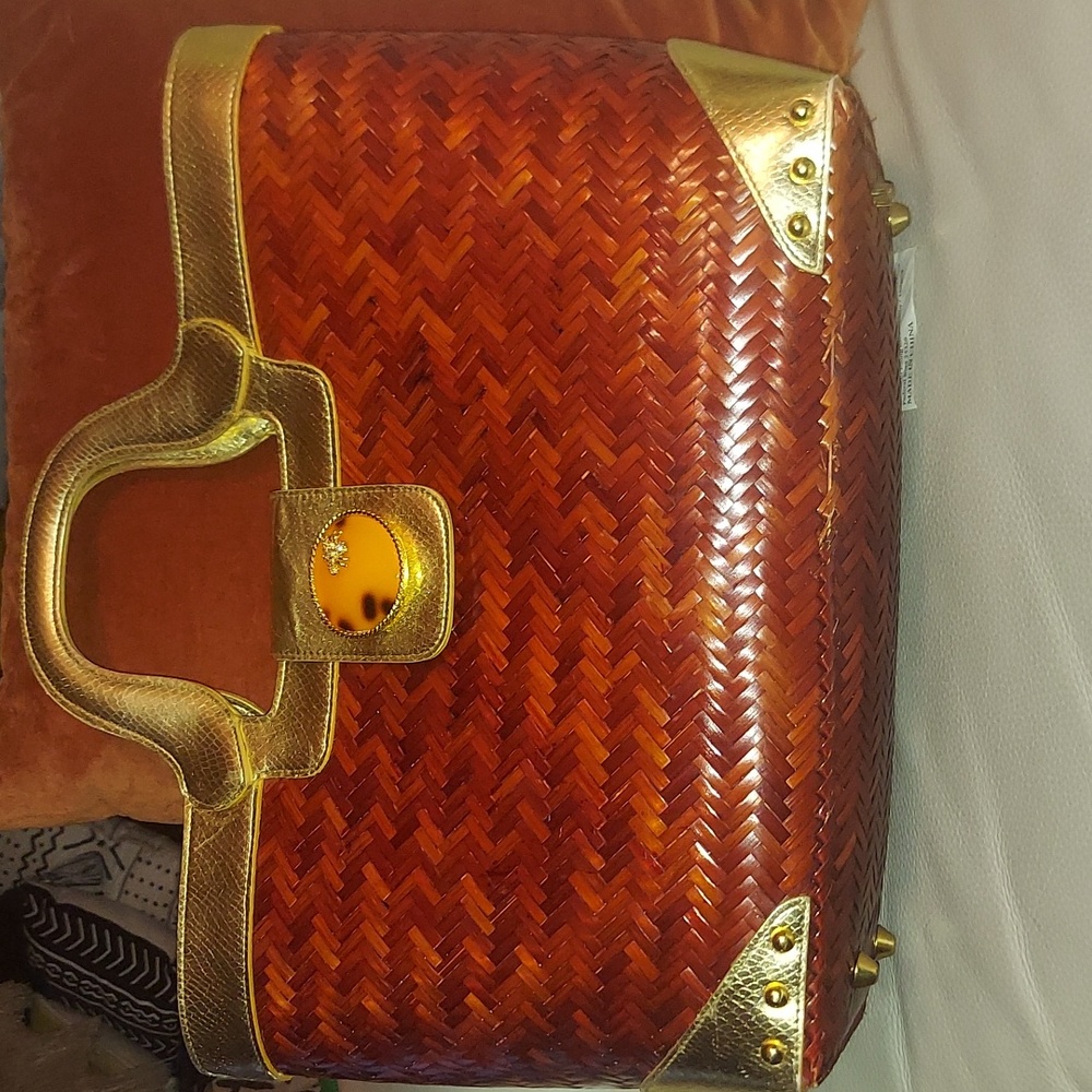 Lilly Pulitzer gold metallic straw tote
